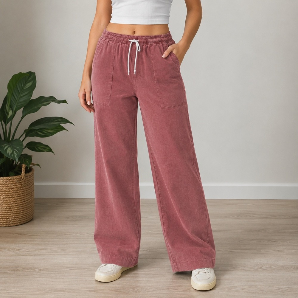 Vintage Koret Pants Womens 12 Pink Corduroy High Rise Mauve Wide Leg Made in USA